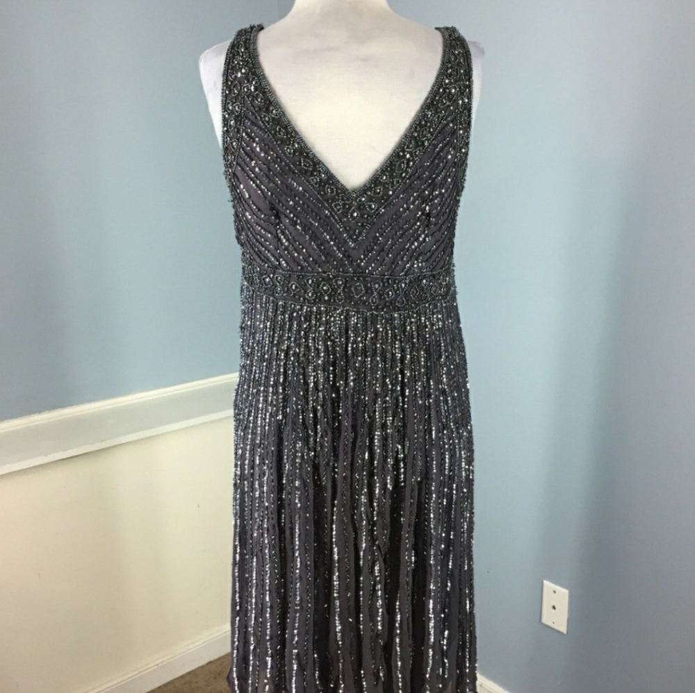 Stenay Vintage Beaded Embellished Gray Silk Dress